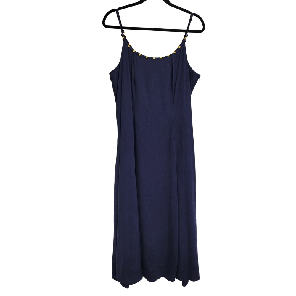 Calypso St Barth Navy‎ Blue Maxi Linen Dress Beaded Spaghetti Straps Size XL
XL